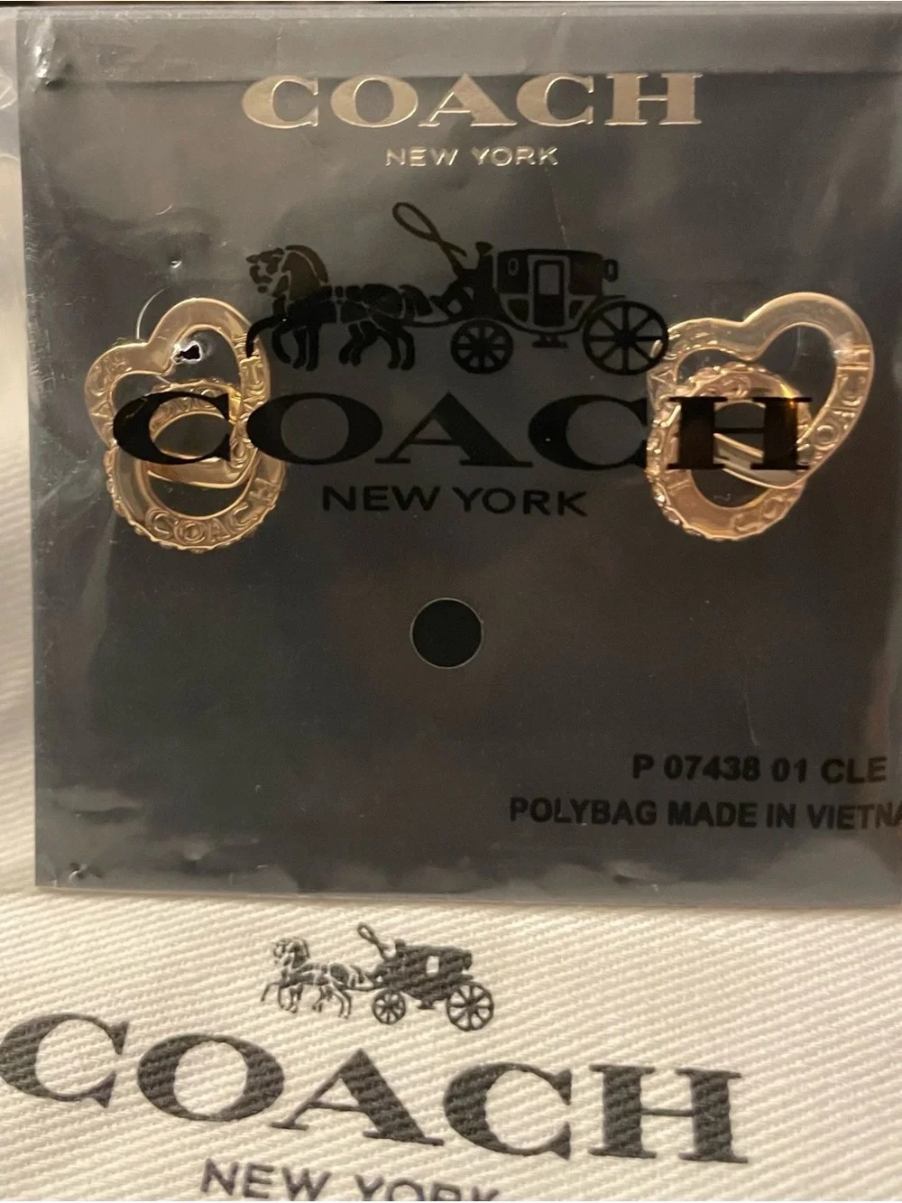 COACH Gold Interlocking Heart Link Earrings - Picture 3 of 3